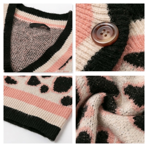 Pink Cheetah Print Buttoned V-Neck Cardigan - Picture 7 of 8